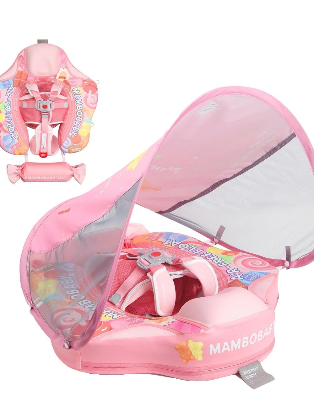 Mambobaby Pink gummy bear Float with Canopy and tail pillow